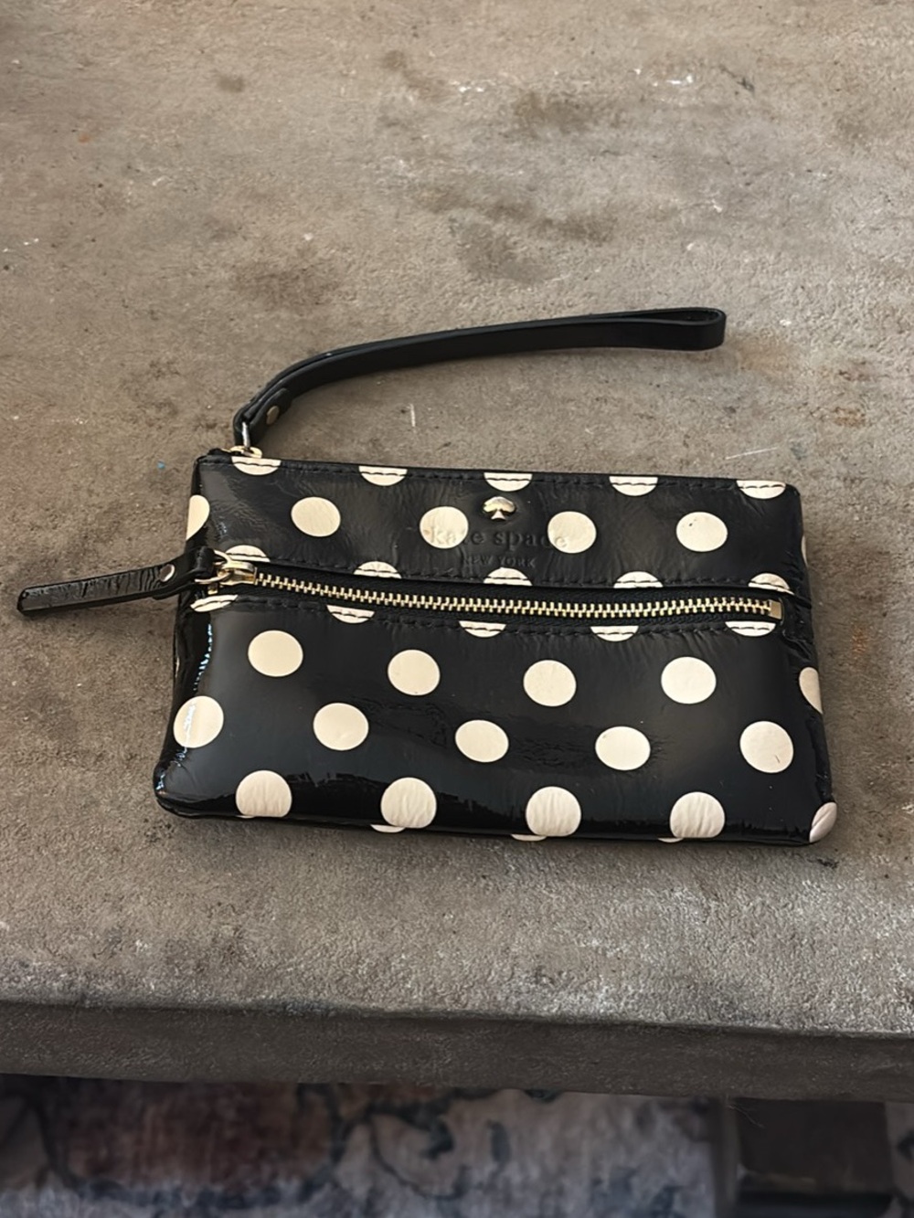 kate spade Black and Cream Polka Dot Patent Wristlet